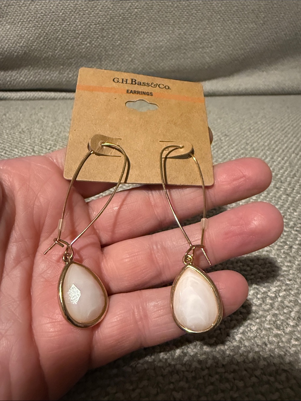 G.H. Bass & Co. Gold Teardrop Earrings with Light Pink Stones